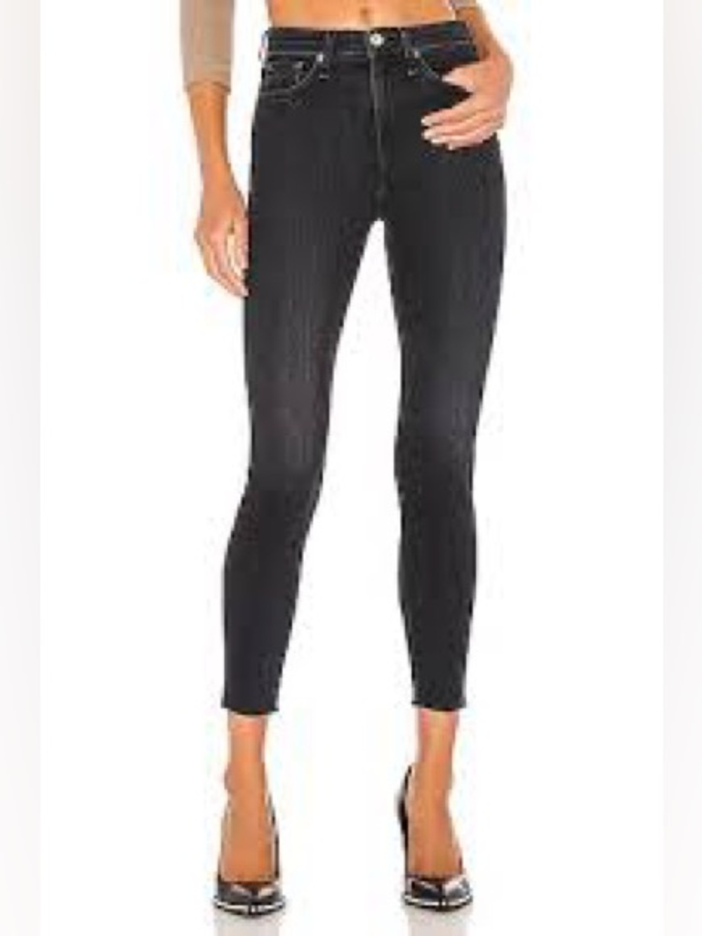 RAG & BONE Nina High-Rise Ankle Skinny Black Wash Gray Denim Jeans 29 Cropped